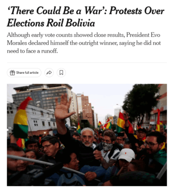 NYT: ‘There Could Be a War’: Protests Over Elections Roil Bolivia