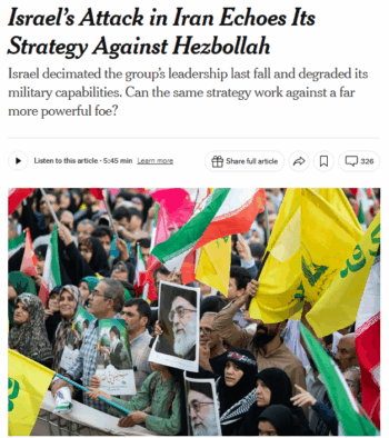 NYT: Israel’s Attack in Iran Echoes Its Strategy Against Hezbollah