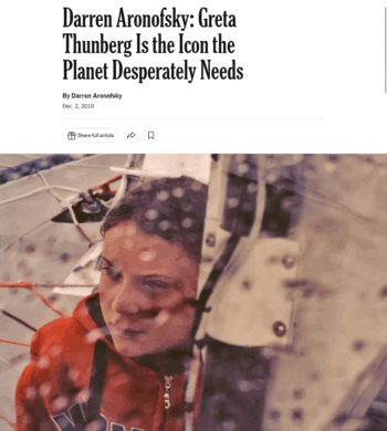 NYT: Darren Aronofsky: Greta Thunberg Is the Icon the Planet Desperately Needs