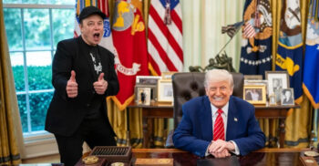 White House photo of Elon Musk's farewell press conference with Donald Trump.