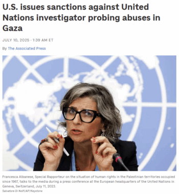 NPR: U.S. issues sanctions against United Nations investigator probing abuses in Gaza