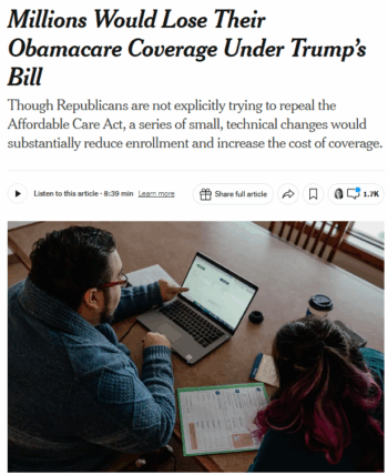 NYT: Millions Would Lose Their Obamacare Coverage Under Trump’s Bill