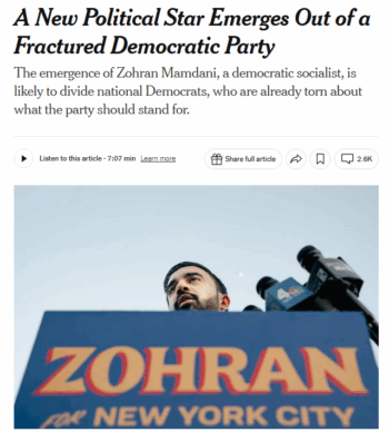 NYT: A New Political Star Emerges Out of a Fractured Democratic Party