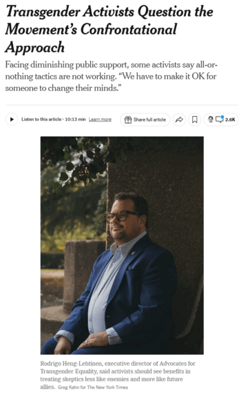 NYT: Transgender Activists Question the Movement’s Confrontational Approach