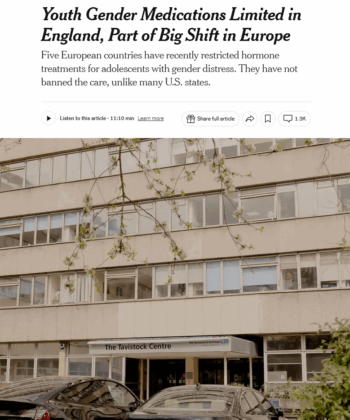NYT: Youth Gender Medications Limited in England, Part of Big Shift in Europe