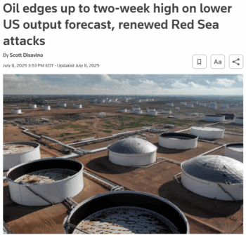 Reuters: Oil edges up to two-week high on lower US output forecast, renewed Red Sea attacks