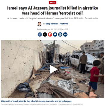 Fox: Israel says Al Jazeera journalist killed in airstrike was head of Hamas 'terrorist cell'