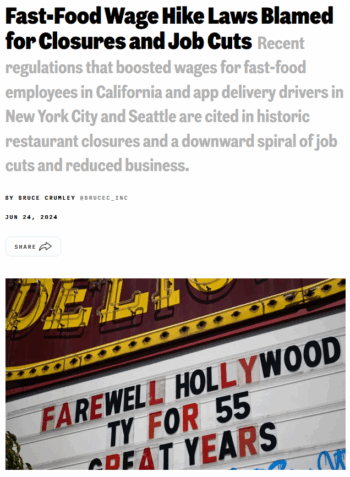 Inc: Fast-Food Wage Hike Laws Blamed for Closures and Job Cuts
