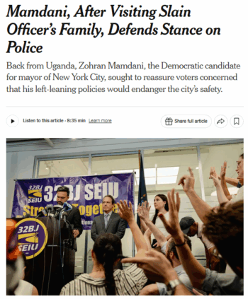 NYT: Mamdani, After Visiting Slain Officer’s Family, Defends Stance on Police