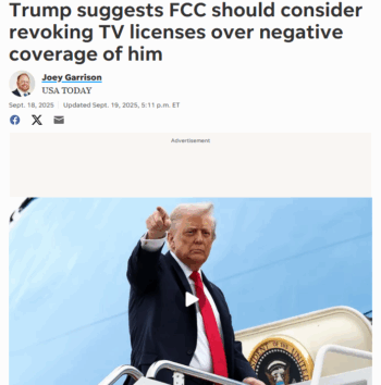 USA Today: Trump suggests FCC should consider revoking TV licenses over negative coverage of him