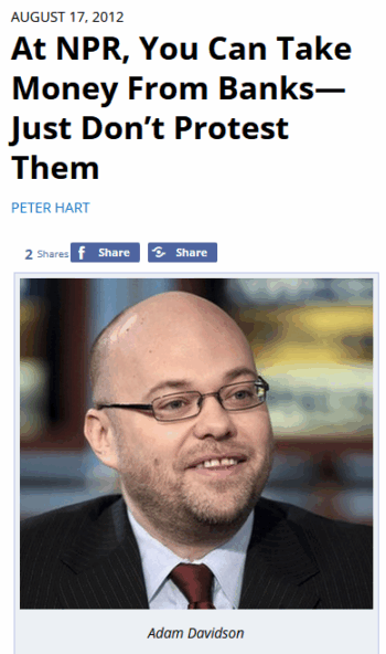 FAIR: At NPR, You Can Take Money From Banks—Just Don’t Protest Them