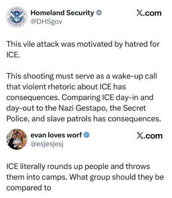 Exchange between Homeland Security and @esjesjesj on X