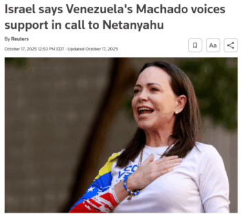 Reuters: Israel says Venezuela's Machado voices support in call to Netanyahu