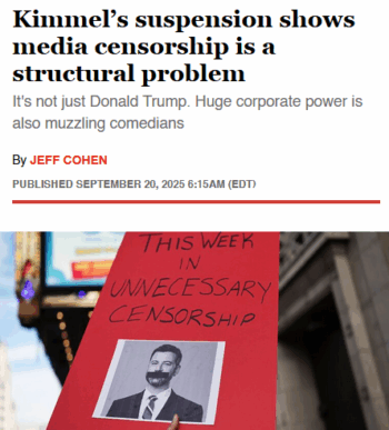 Salon: Kimmel’s suspension shows media censorship is a structural problem