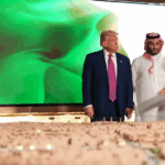 New York Times depiction of Trump, Crown Prince Mohammed bin Salman and Jerry Inzerillo at a model of the proposed Diriyah development in Saudi Arabia.