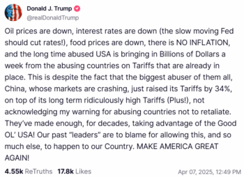 Donald Trump making false economic assertions on Truth Social