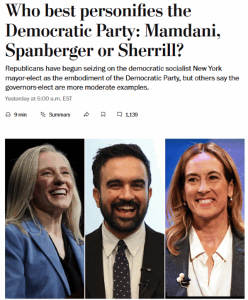 WaPo: Who best personifies the Democratic Party: Mamdani, Spanberger or Sherrill?