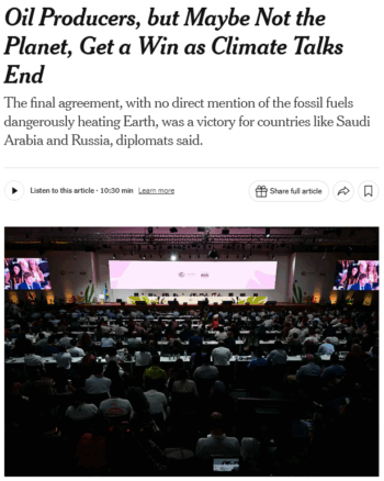 NYT: Oil Producers, but Maybe Not the Planet, Get a Win as Climate Talks End