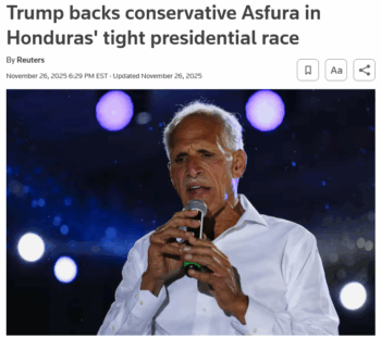 Reuters: Trump backs conservative Asfura in Honduras' tight presidential race