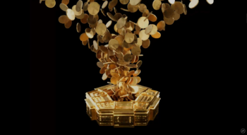 New York Times depiction of gold coins flowing into a golden Pentagon.