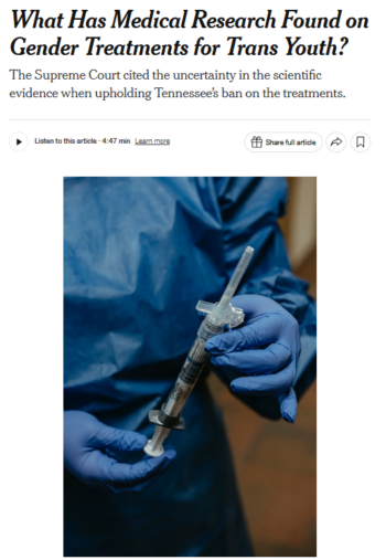 NYT: What Has Medical Research Found on Gender Treatments for Trans Youth?