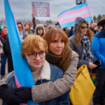 Oliver and Becca Day at a rally in support of transgender youth at the Capitol building in Salt Lake City in 2023 (Salt Lake Tribune photo by Trent Nelson)