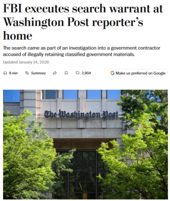 WaPo: FBI executes search warrant at Washington Post reporter’s home