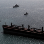 AP depiction of an oil tanker with warships