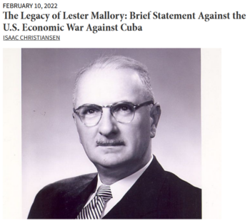 CounterPunch: The Legacy of Lester Mallory: Brief Statement Against the U.S. Economic War Against Cuba