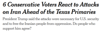 NYT Conservative Voters React to Attacks on Iran Ahead of the Texas Primaries