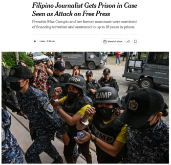 NYT: Filipino Journalist Gets Prison in Case Seen as Attack on Free Press
