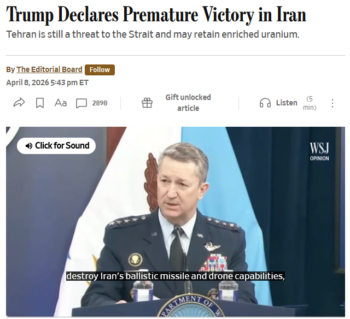 WSJ: Trump Declares Premature Victory in Iran