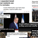 Collage of headlines describing Israeli occupation as a "buffer zone."