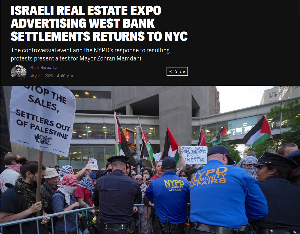 Intercept: Israeli Real Estate Expo Advertising West Bank Settlements Returns to NYC