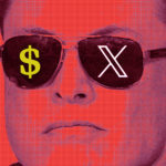 Elon Musk with dollar sign and X logo in his sunglasses -- Media Matters illustration