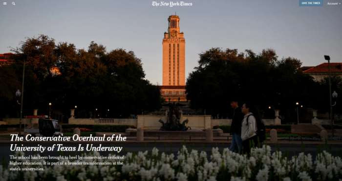 NYT: The Conservative Overhaul of the University of Texas Is Underway
