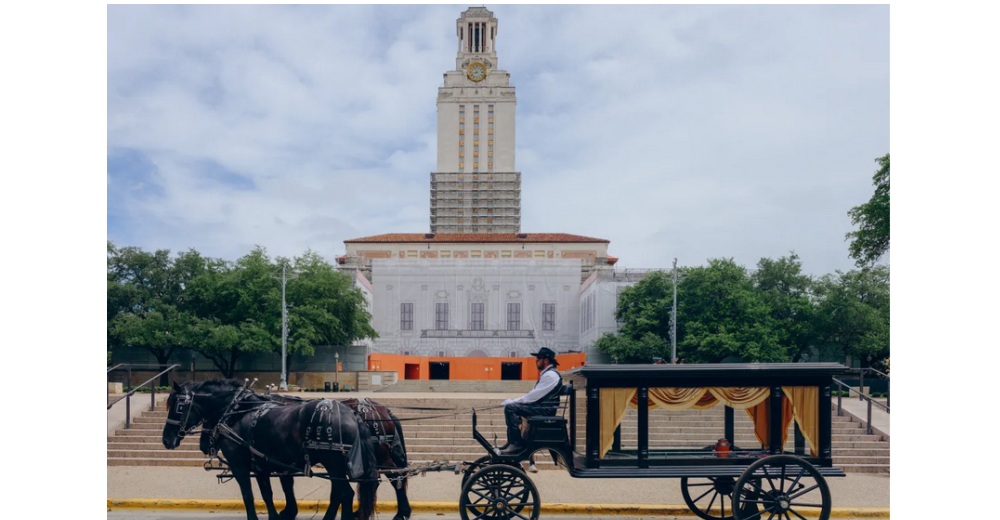 Horse and carriage at funeral for academic freedom at University of Texas/Austin