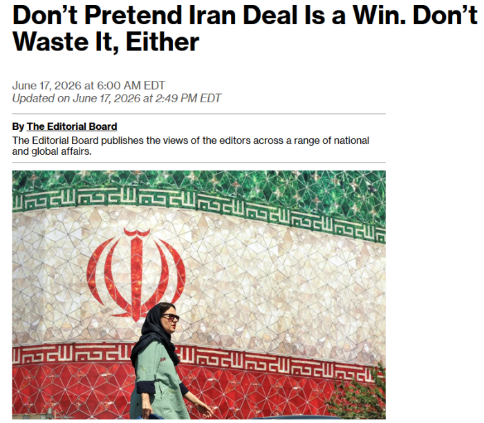 Bloomberg: Don't Pretend Iran Deal Is a Win. Don't Waste It, Either