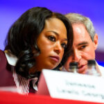 Washington Post depiction (5/22/26) of DC mayoral candidate Janeese Lewis George (with fellow candidate Gary Goodweather). Photo: Pete Kiehart.