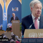 UN Secretary General Antonio Guterres spoke at London Climate Action Week--though you couldn't tell that from NBC News' coverage (right)