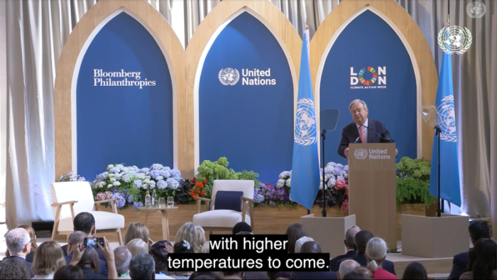 UN Secretary General Antonio Guterres speaking at London Climate Action Week