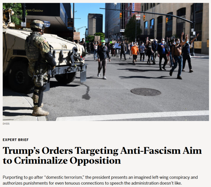 Brennan: Trump’s Orders Targeting Anti-Fascism Aim to Criminalize Opposition