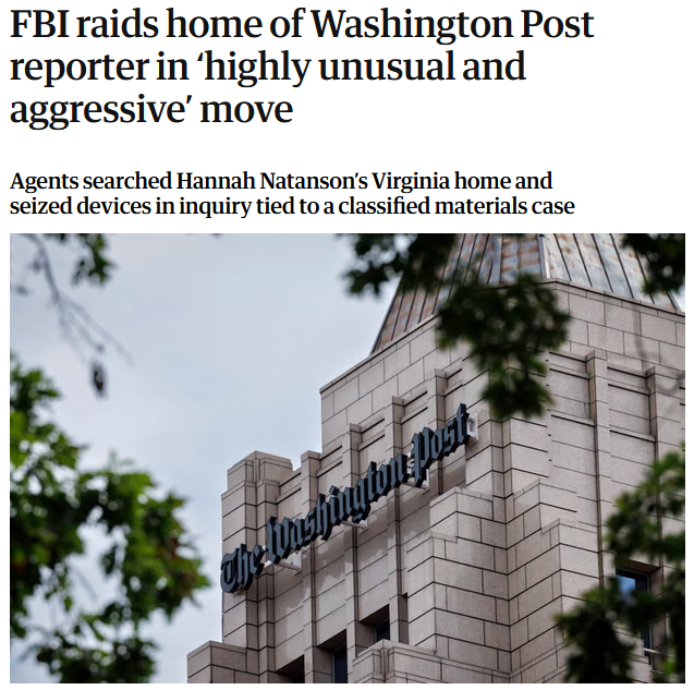 Guardian: FBI raids home of Washington Post reporter in ‘highly unusual and aggressive’ move