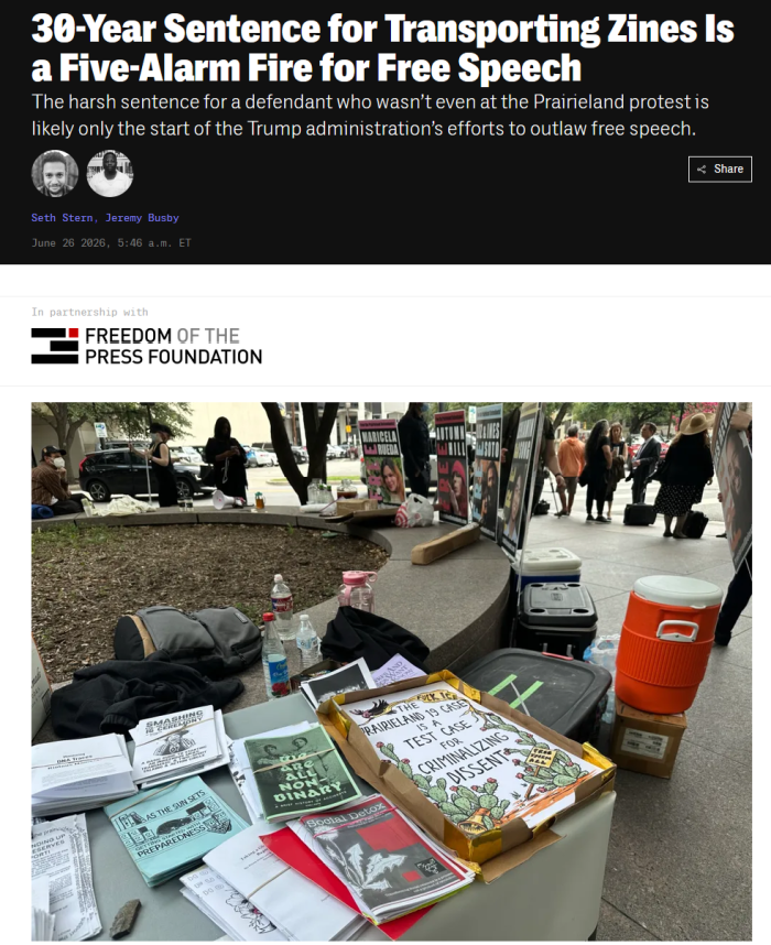 Intercept: 30-Year Sentence for Transporting Zines Is a Five-Alarm Fire for Free Speech 