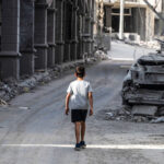 NBC depiction of a Lebanese boy on a bombed-out street.