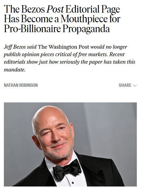 Nation: The Bezos Post Editorial Page Has Become a Mouthpiece for Pro-Billionaire Propaganda