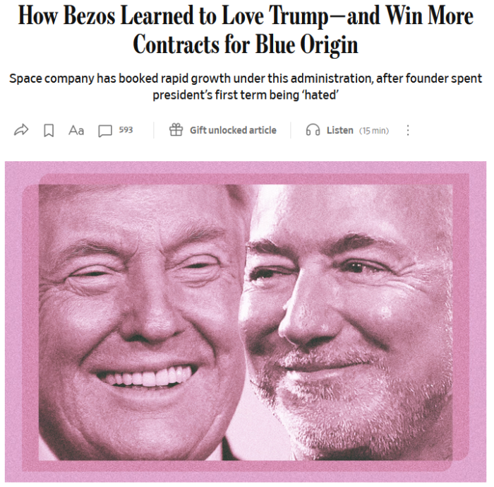 WSJ: How Bezos Learned to Love Trump—and Win More Contracts for Blue Origin