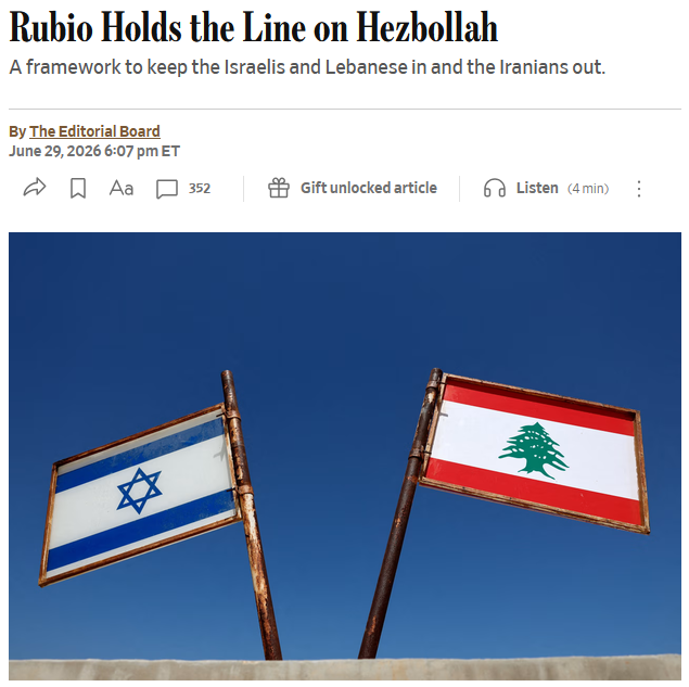 Wall Street Journal: Rubio Holds the Line on Hezbollah