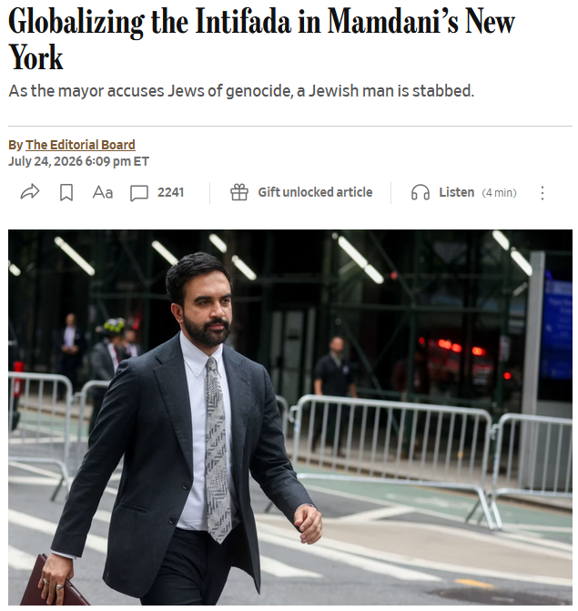 WSJ: Globalizing the Intifada in Mamdani’s New York
