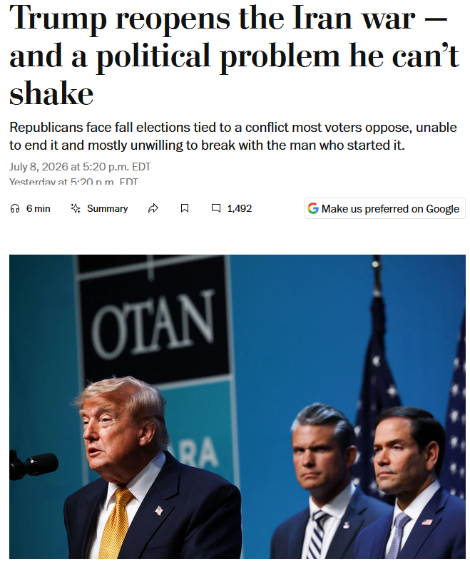 WaPo: Trump reopens the Iran war — and a political problem he can’t shake
